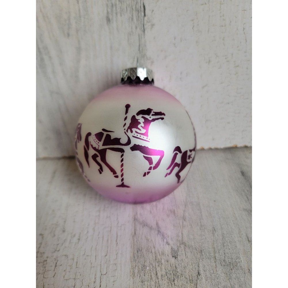 Bronner's pink carousel pony blown glass ball ornament Xmas